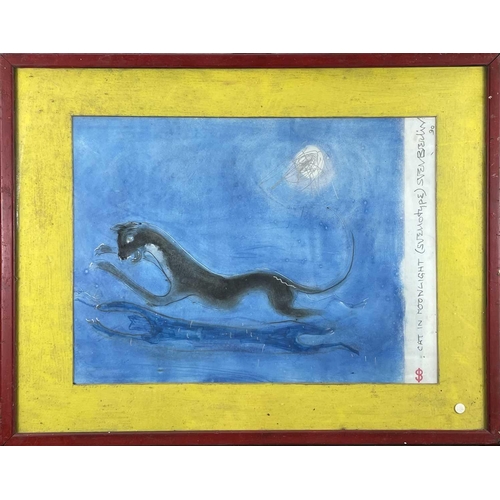 94 - Sven BERLIN (1911-1999) Cat in Moonlight Svenotype (monotype) Signed, inscribed and dated '90 36x48.... 