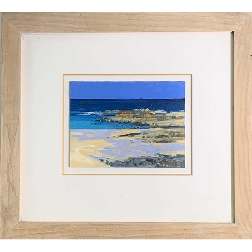 156 - Gary LONG (1945) Godrevy Beach Oil on board Signed 15 x 20cm