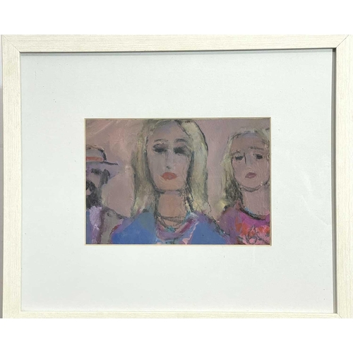 278 - Colin ORCHARD (1935) Two blondes and a gentleman wearing a fedora Oil on board Signed to the verso 1... 