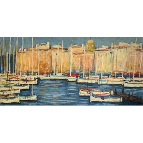 564 - Yann REBECQ (1955) Saint Tropez Oil on canvas Signed, further signed and inscribed to verso 40x80cm