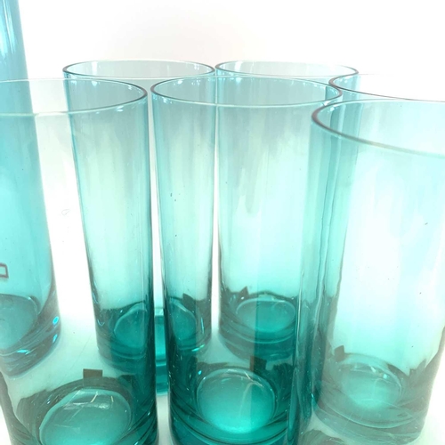 A Dartington glass kingfisher blue lemonade set, comprising a tall jug