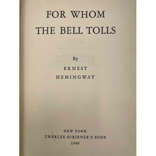 22 - ERNEST HEMINGWAY. 'For Whom The Bell Tolls,' first edition, lacking dj, original cloth, ex libris pa... 