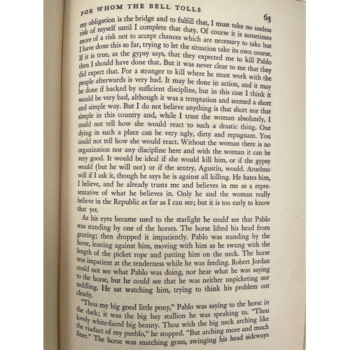 22 - ERNEST HEMINGWAY. 'For Whom The Bell Tolls,' first edition, lacking dj, original cloth, ex libris pa... 