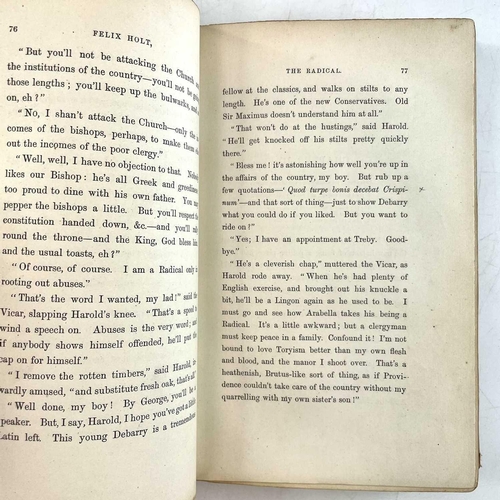 23 - GEORGE ELIOT. 'Felix Holt the Radical,' three vols, rebacked, adverts, ink stamp to title page, Will... 