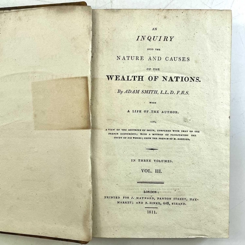 28 - ADAM SMITH. 'An Inquiry into the Nature and Causes of the Wealth of Nations,' three vols, full conte... 