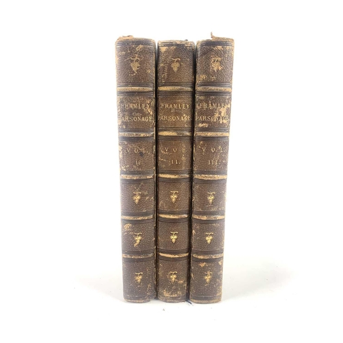 37 - ANTHONY TROLLOPE. 'Framley Parsonage,' first edition, triple decker (three vols), half leather, rubb... 