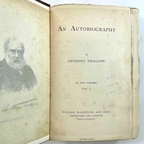 39 - ANTHONY TROLLOPE. 'An Autobiography,' three vols, original cloth, rubbed and bumped, cracked joints,... 