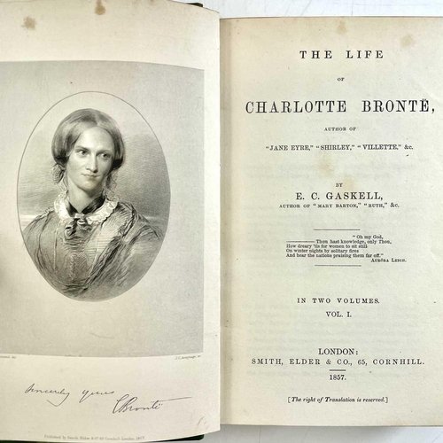 40 - E. C. G. GASKELL. 'The Life of Charlotte Bronte,' first edition, two vols, half green leather with c... 