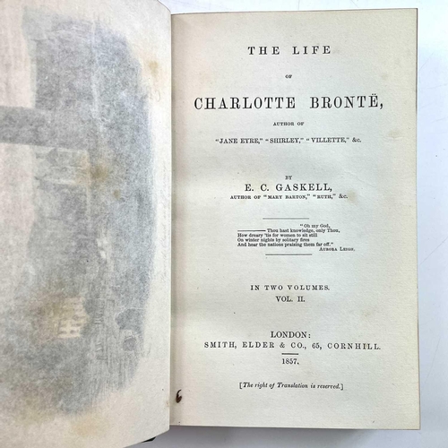 40 - E. C. G. GASKELL. 'The Life of Charlotte Bronte,' first edition, two vols, half green leather with c... 