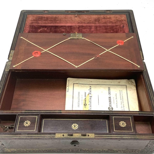 101 - A William IV rosewood and brass inlaid writing slope, with fitted interior including secret drawers ... 