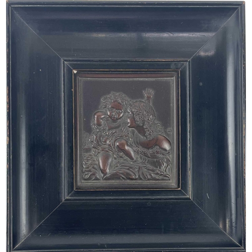 103 - A Victorian embossed bronzed plaque, of two children, signed H W Hayden, 9.5X8cm, in an ebonised fra... 