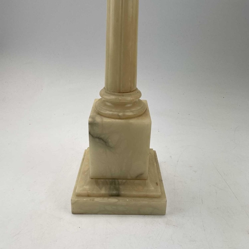 116 - An alabaster table lamp, probably Italian, mid 20th century, of column form, on a plinth base, heigh... 