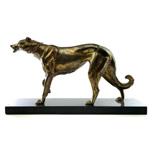 12 - After Rochard a cast metal Borzoi. A French gilded figure of a Borzoi hound, circa 1930, modelled wi... 