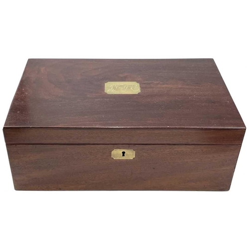 125 - A mahogany writing box, mid 19th century, with fitted interior and a side drawer, width 40.5cm.