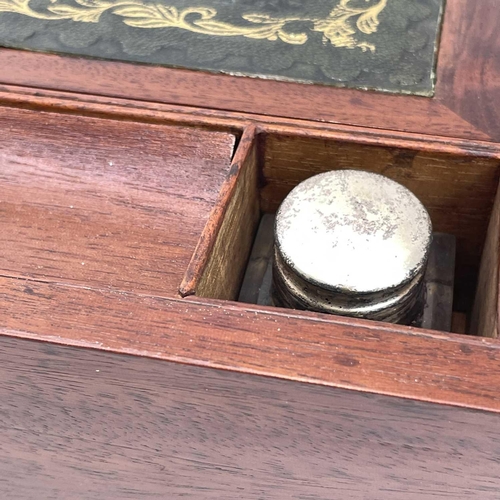 125 - A mahogany writing box, mid 19th century, with fitted interior and a side drawer, width 40.5cm.