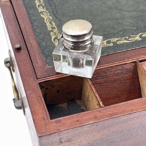 125 - A mahogany writing box, mid 19th century, with fitted interior and a side drawer, width 40.5cm.