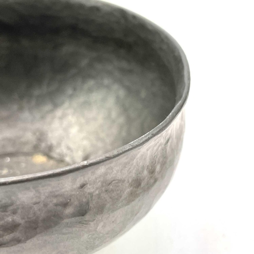 130 - An Arts and Crafts beaten pewter bowl by Hugh Wallis signed to base height 5cm together with a circa... 