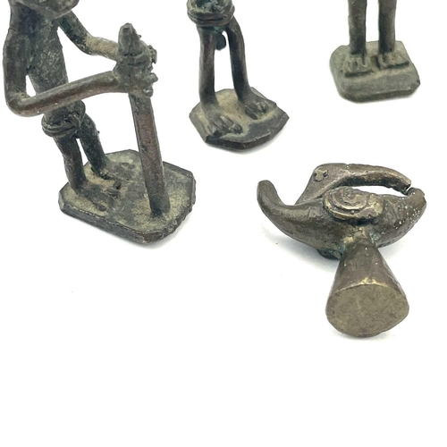 138 - Eight Ashanti bronze small figures, late 19th/early 20th century, the largest height 6cm, together w... 