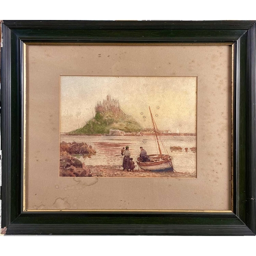 1400 - British School, late 19th century A fisherman and his family in front of St Michael's Mount Watercol... 