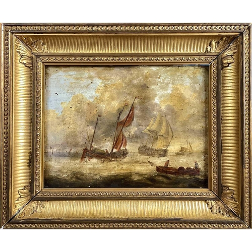 1409 - Dutch School, early 19th century Shipping off the Dutch coast Oil on mahogany panel, 23X30cm.