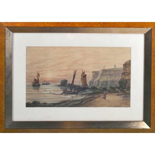 1430 - John Francis BRANEGAN (1843-1909) PZ trawler at Black Nab Whitby Watercolour initialled 44cm x 25cm.