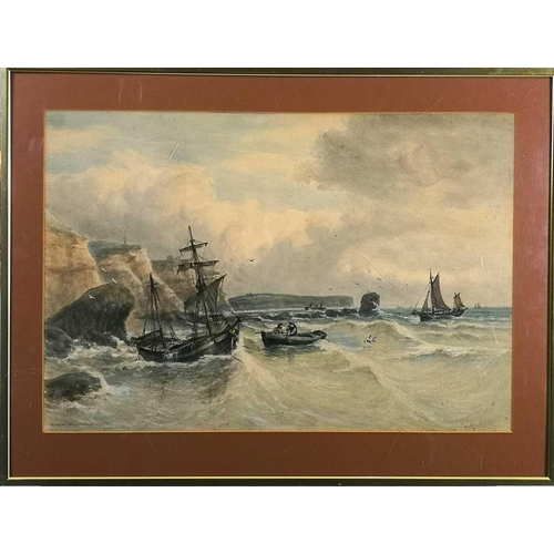 1436 - John Francis BRANEGAN (1843-1909) Wreck The Lion Rock Whitby Watercolour signed 53cm x 35.5cm