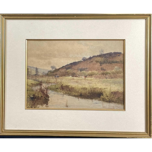 1458 - Harry E. JAMES (c.1870-c.1920) Grazing Beside a River Watercolour on paper Signed and dated '89 23 x... 