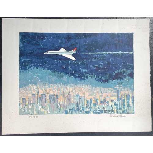 1472 - Gabriel Loire Limited edition print of Concorde, Signed in pencil and numbered 119 / 250, 50X65.5cm,... 