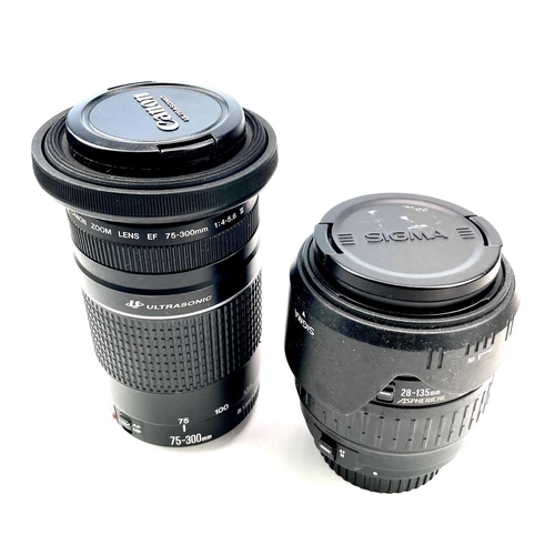 156 - A Canon Zoom EF 75-300mm 1:4-5.6 III USM serial number 45108830 together with a Sigma Zoom 28-135mm ... 