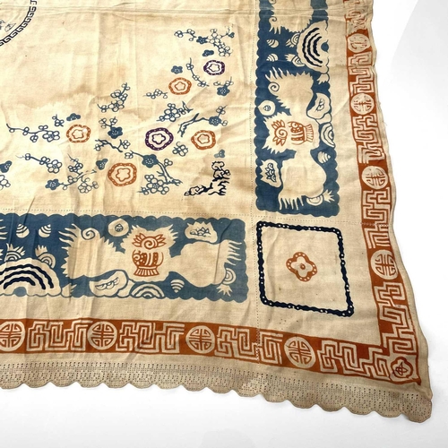 1601 - A Victorian patchwork quilt with various velvet sections 180cm x 144cm together with a Victorian pri... 