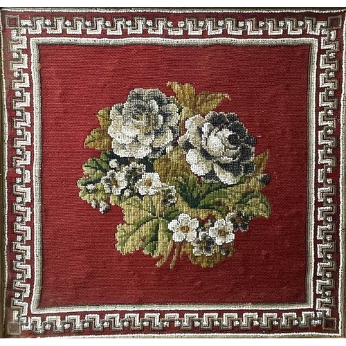 1608 - A Victorian Berlin wool and beadwork framed panel, with floral decoration, 40.5X39cm together with a... 