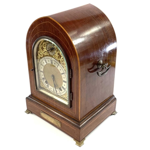 1701 - An early 20th century bracket clock by Winterhalder & Hofmeier with arched brass dial in a lancet in... 