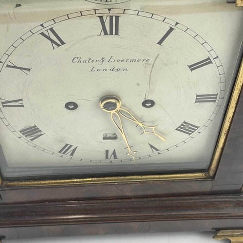 1705 - Chater & Livermore, A George III mahogany bracket clock, the arched painted dial with strike/silent ... 