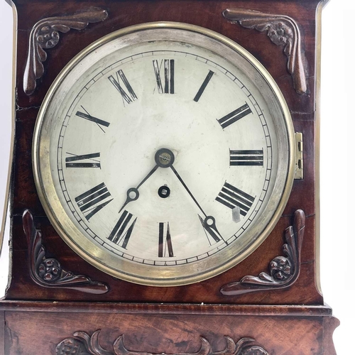 1707 - A William IV mahogany bracket clock, with swept top and applied brass decoration and mouldings, pain... 