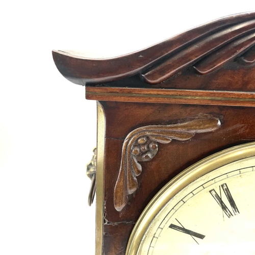 1707 - A William IV mahogany bracket clock, with swept top and applied brass decoration and mouldings, pain... 