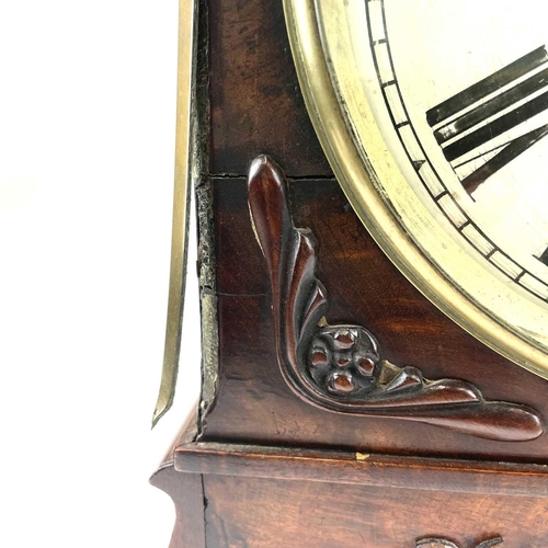 1707 - A William IV mahogany bracket clock, with swept top and applied brass decoration and mouldings, pain... 