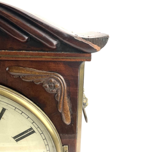 1707 - A William IV mahogany bracket clock, with swept top and applied brass decoration and mouldings, pain... 