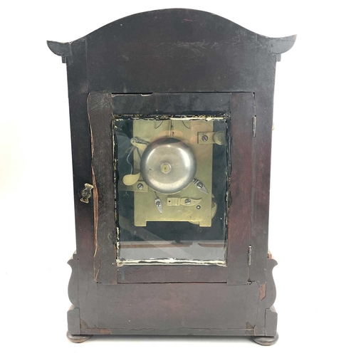 1707 - A William IV mahogany bracket clock, with swept top and applied brass decoration and mouldings, pain... 