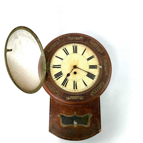 1709 - A Regency brass inlaid walnut wall clock, with a painted dial and single fusee movement, height 52cm... 