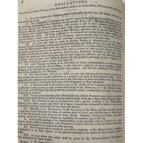 171 - A Wherry Mining Company Mount's Bay Penzance share certificate, printed on vellum, dated 2nd May 183... 