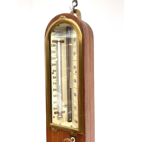 1717 - A late Victorian oak Pastorelli & Rapkin stick barometer, incorporating a thermometer, in plain cham... 