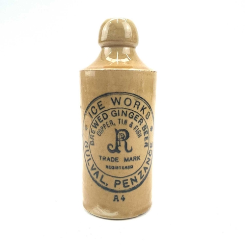 173 - A stoneware ginger beer bottle, of Cornish Tin mining interest, black transfer printed 'ICE WORKS GU... 