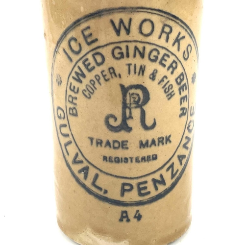 173 - A stoneware ginger beer bottle, of Cornish Tin mining interest, black transfer printed 'ICE WORKS GU... 