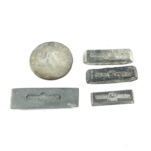 176 - A rare selection of five Tolgus miniature tin ingots made by Richard Williams and also a copy of a C... 