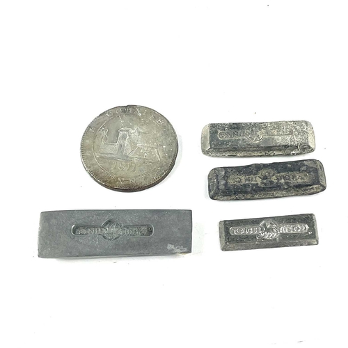 176 - A rare selection of five Tolgus miniature tin ingots made by Richard Williams and also a copy of a C... 