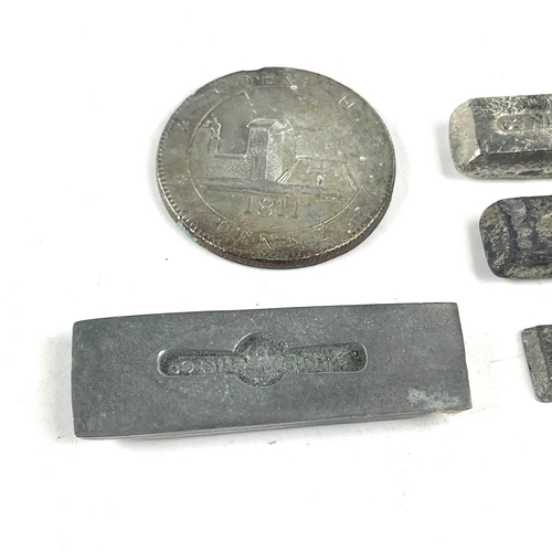 176 - A rare selection of five Tolgus miniature tin ingots made by Richard Williams and also a copy of a C... 