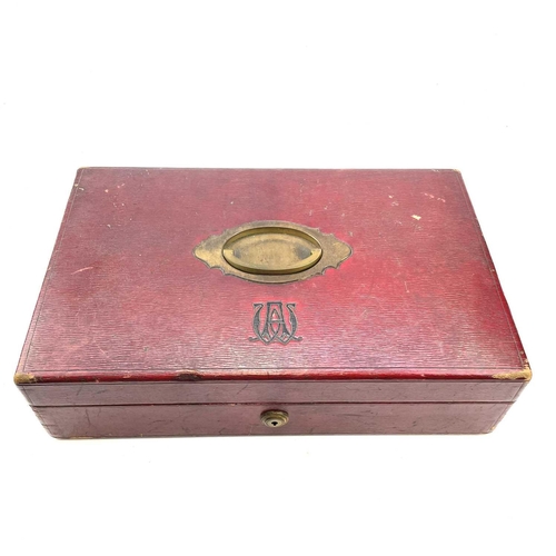 18 - A red Morocco leather games box, by Clark, 20, Bond Street, monogrammed AW for Alfred Wagg, with gil... 