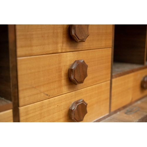 1800 - An Art Deco walnut and inlaid secretaire chest by Judith E. Hughes, of small proportions, the upper ... 