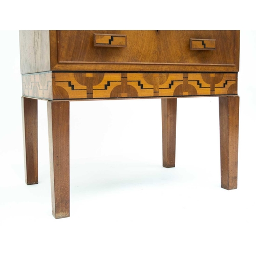 1800 - An Art Deco walnut and inlaid secretaire chest by Judith E. Hughes, of small proportions, the upper ... 