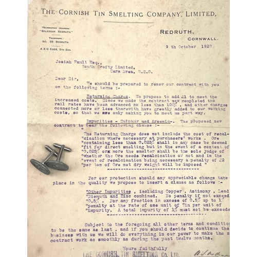 180a - A letter from the Cornish Tin Smelting Company Ltd in Redruth dated 9th October 1920 regarding contr... 